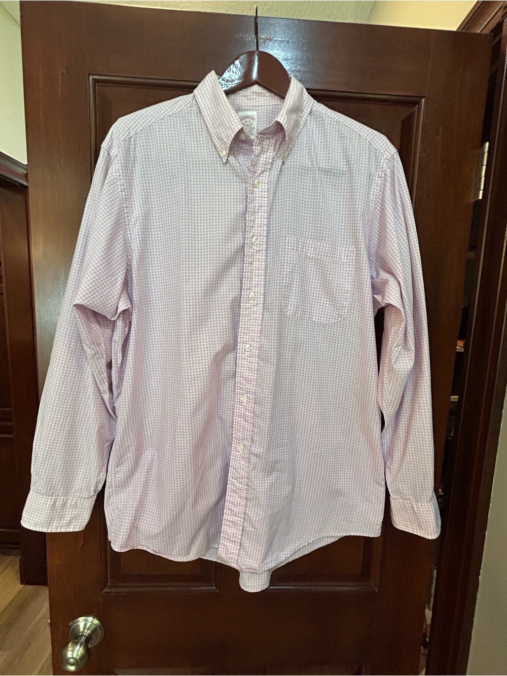 Brooks Brothers Makers Pink Blue Check Button Down Shirt Men’s 16 34 USA